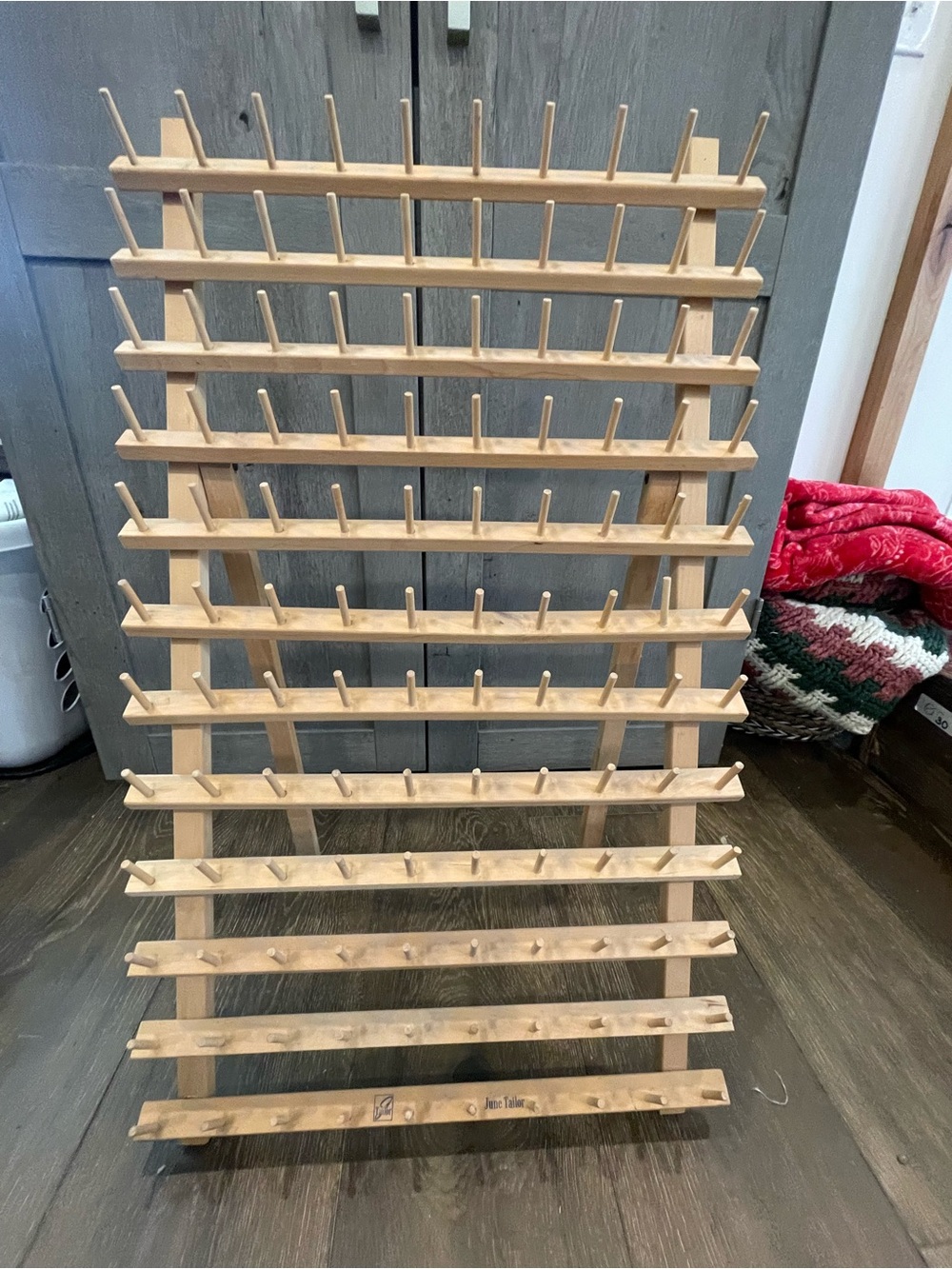 Hand Crafted Natural Wood Peg Rack Organizer - Light Tan